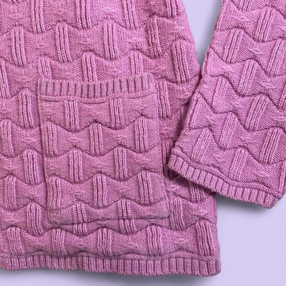 Vintage 90s Pink Waffle Knit Cardigan – Companion L, Pockets, V-Neck - Picture 2 of 7
